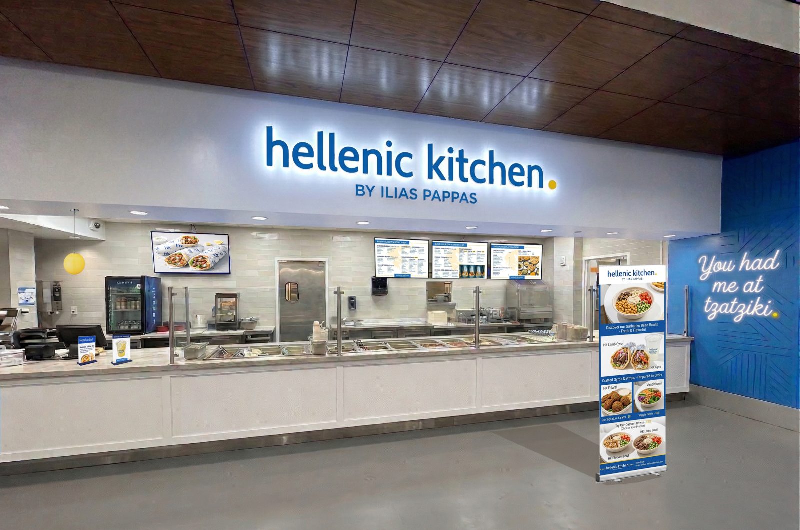 The Hellenic Kitchen counter, menu boards and signage